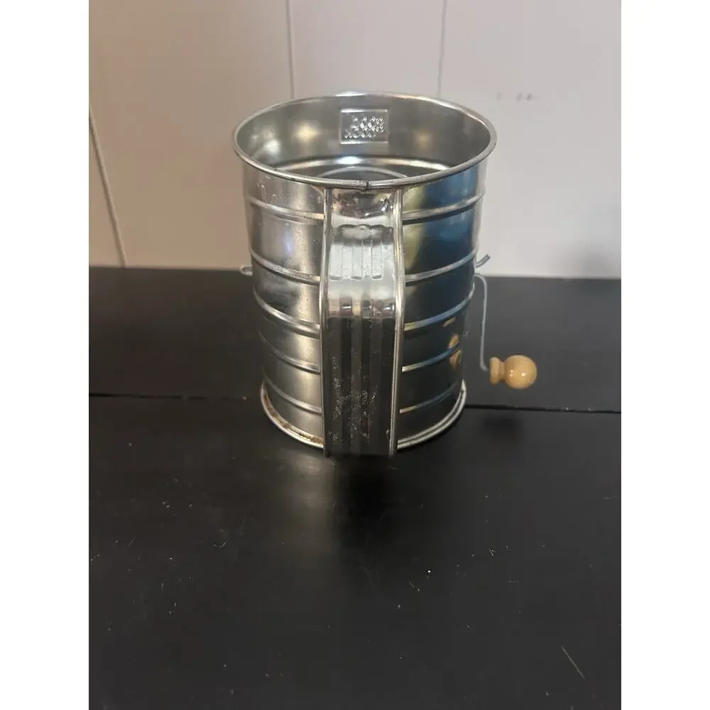 Vintage Good Cook 3 Cup Flour Sifter Metal Hand Crank Wood Handle Baking